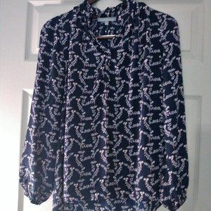 Daniel Rainn navy blue blouse with ruffled collar
